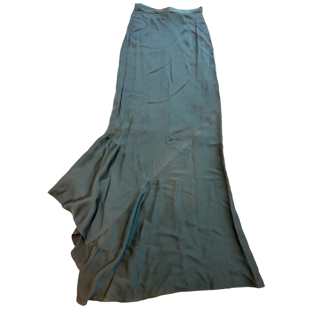 By Melene Birger Deep Teal Drape Panel Silk Blend Maxi Skirt 32